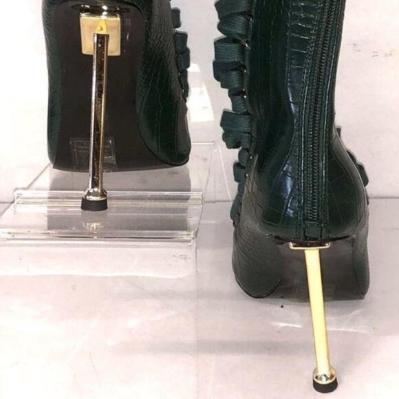 Azalea Wang Lace-Up Stiletto Boots, Size 7.5, Gold Heel, Statement Glam - Picture 6 of 6